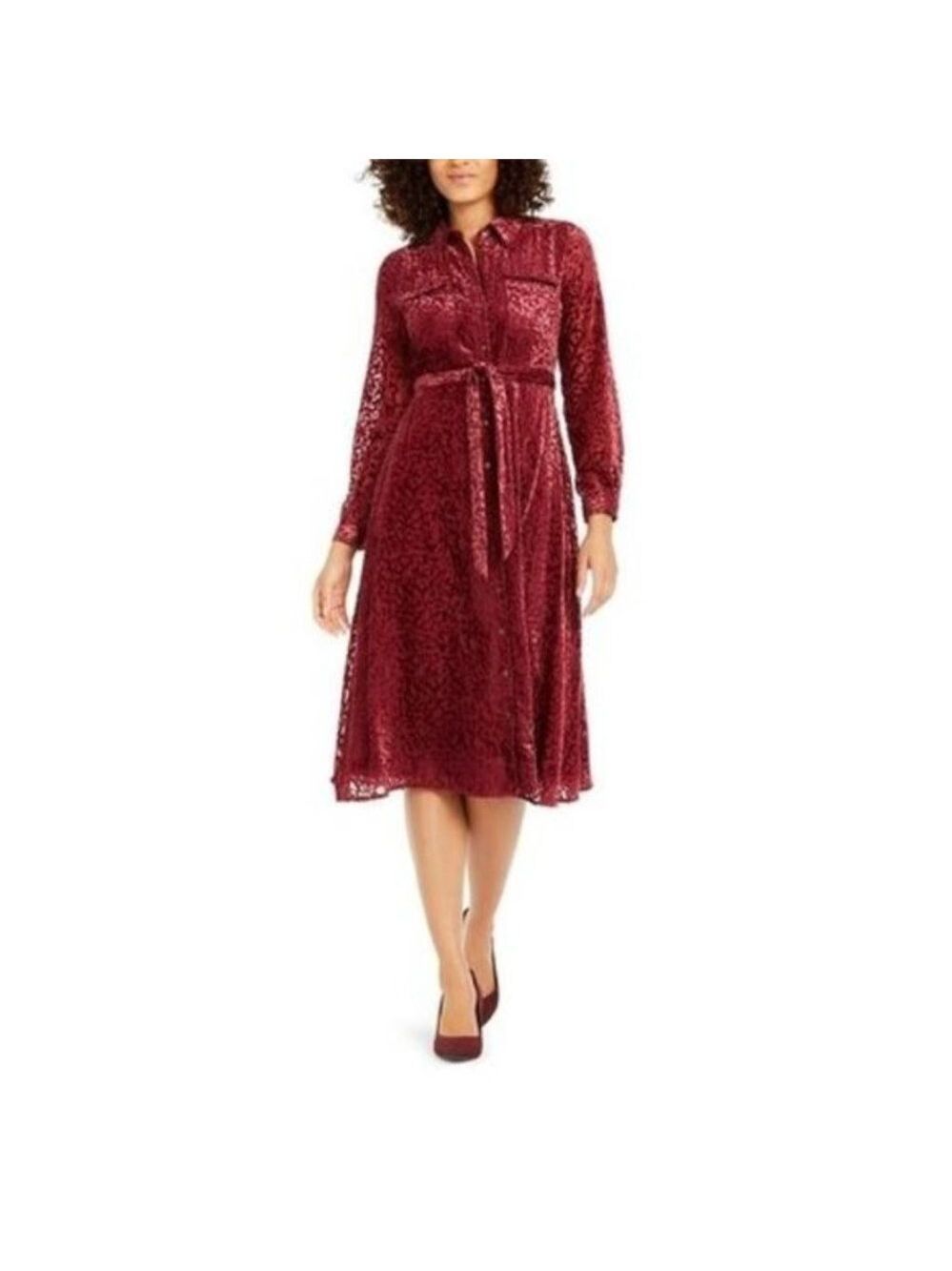 Alfani Women's Velvet Burnout Belted Shirtdress